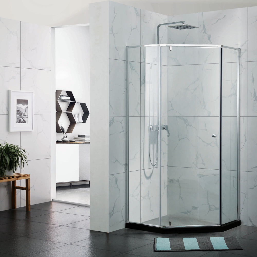 COVEY SEMI-FRAMELESS DIAMOND PIVOT DOOR SHOWER SCREEN CHROME