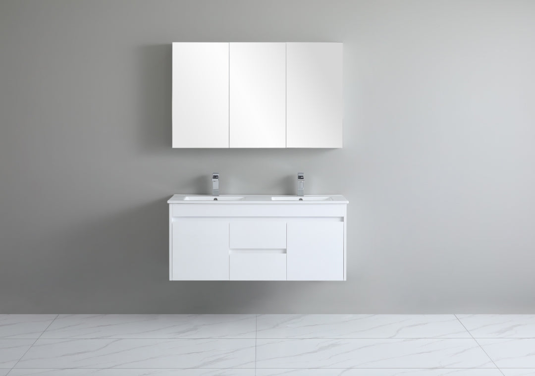 POSEIDON WHITE 1200MM DOUBLE BOWL WALL HUNG VANITY