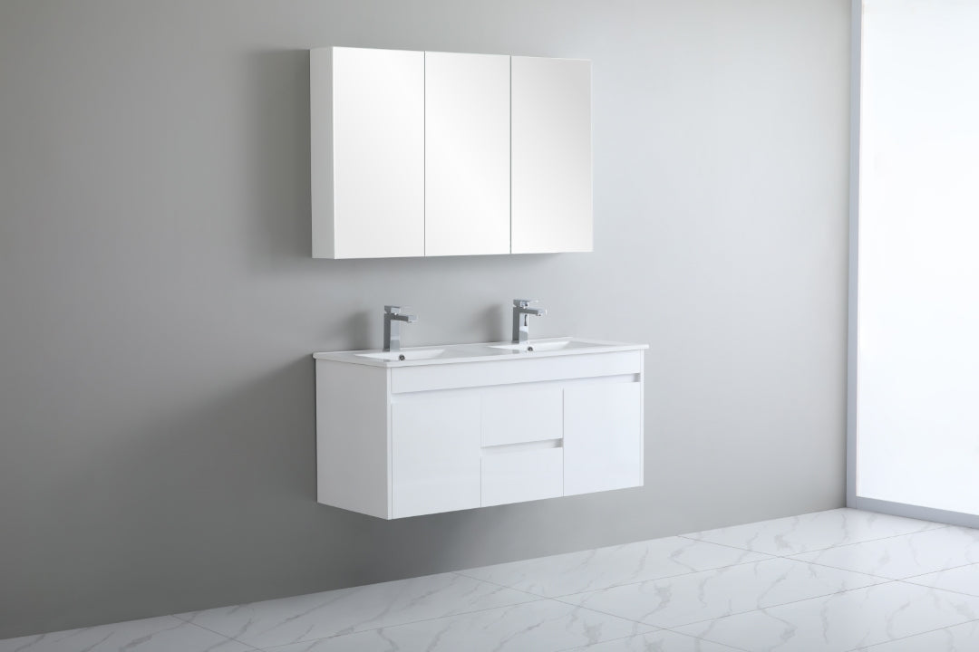 POSEIDON WHITE 1200MM DOUBLE BOWL WALL HUNG VANITY