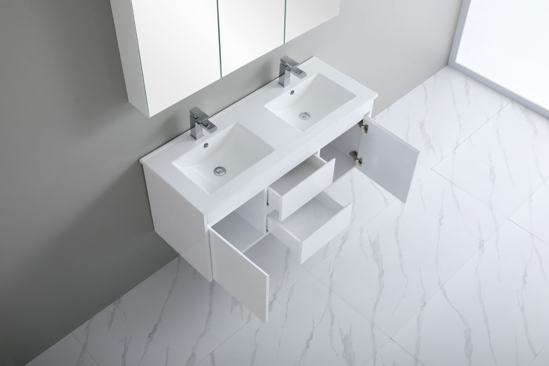 POSEIDON WHITE 1200MM DOUBLE BOWL WALL HUNG VANITY