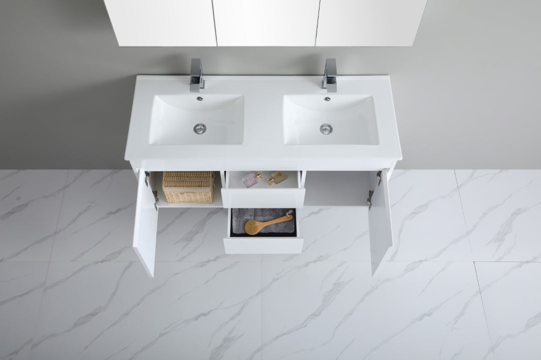 POSEIDON WHITE 1200MM DOUBLE BOWL WALL HUNG VANITY