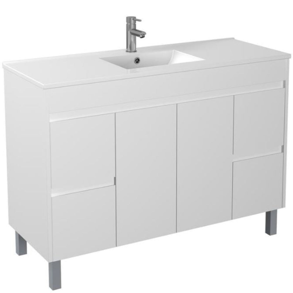 POSEIDON POLAR GLOSS WHITE 1200MM SINGLE BOWL FLOOR STANDING VANITY