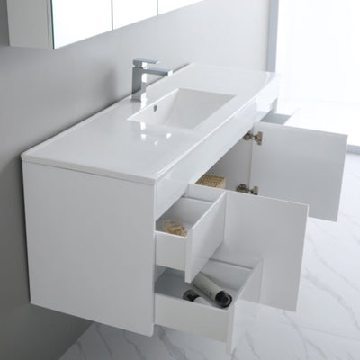 POSEIDON WHITE 1500MM SINGLE BOWL WALL HUNG VANITY