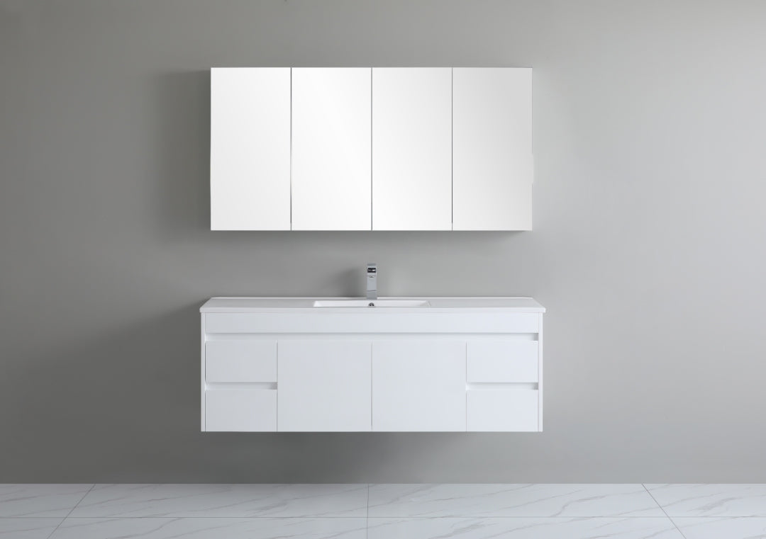 POSEIDON WHITE 1500MM SINGLE BOWL WALL HUNG VANITY