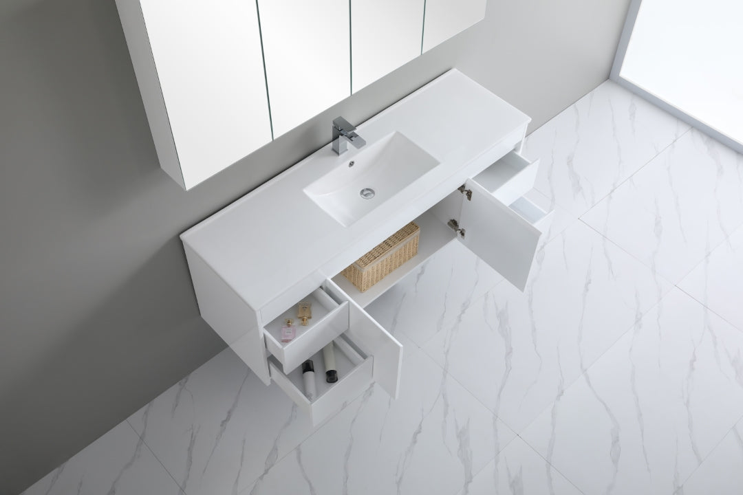 POSEIDON WHITE 1500MM SINGLE BOWL WALL HUNG VANITY