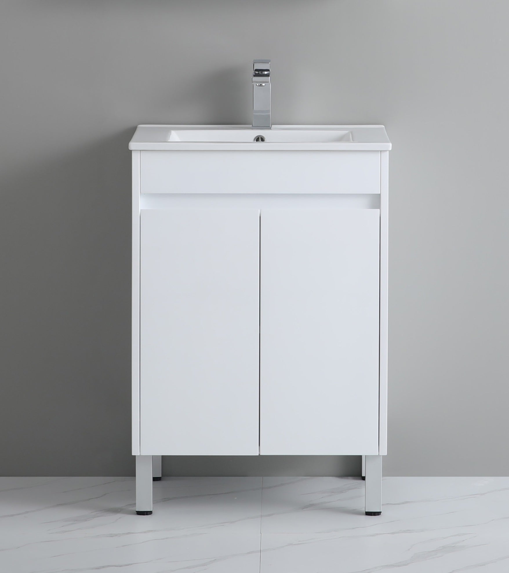 POSEIDON WHITE 600MM FLOOR SINGLE BOWL STANDING VANITY