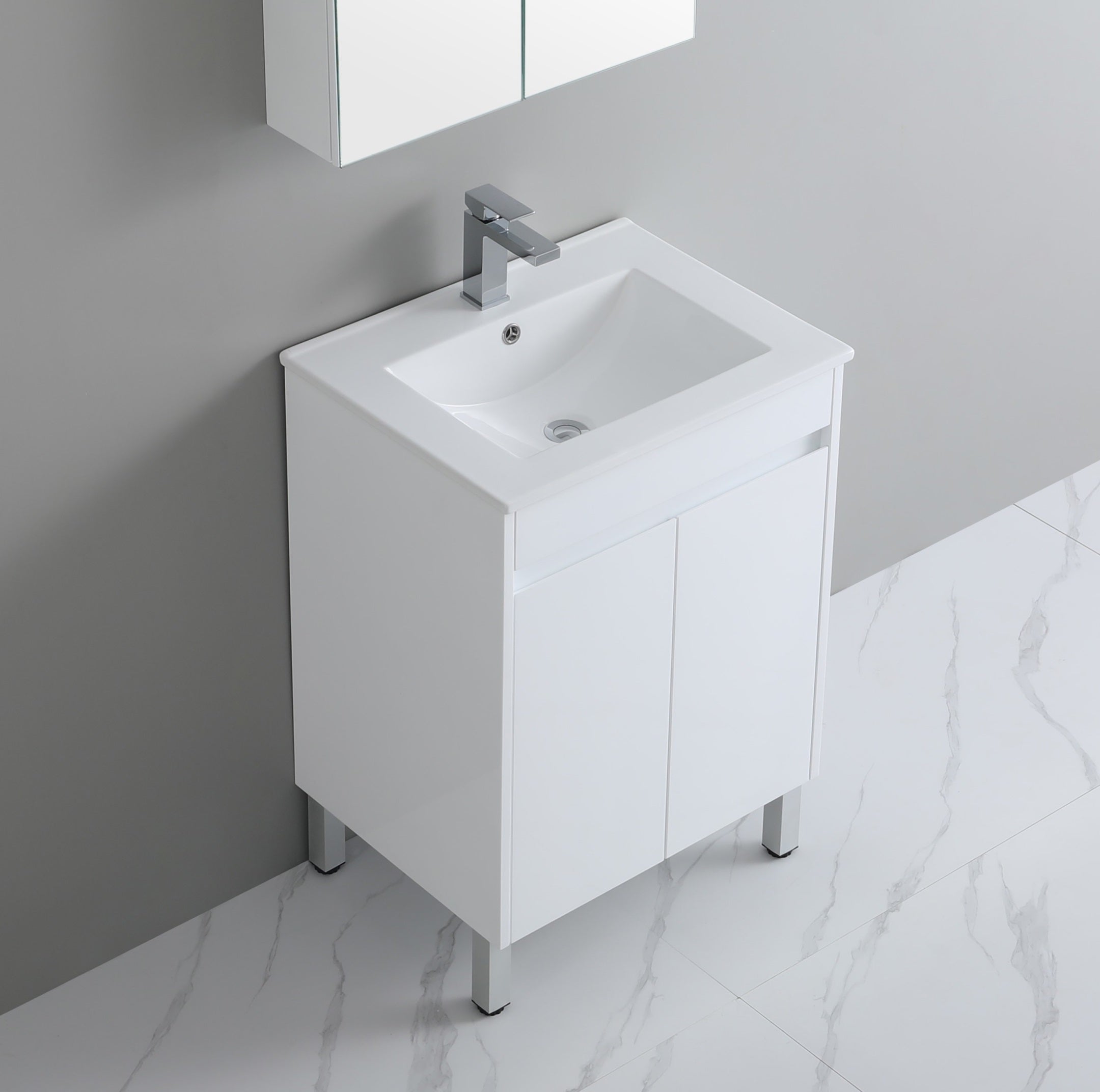 POSEIDON WHITE 600MM FLOOR SINGLE BOWL STANDING VANITY