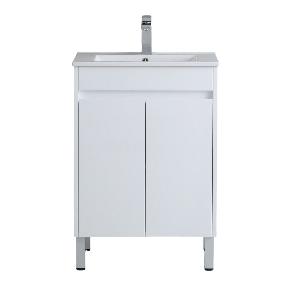 POSEIDON POLAR GLOSS WHITE 600MM SINGLE BOWL FLOOR STANDING VANITY
