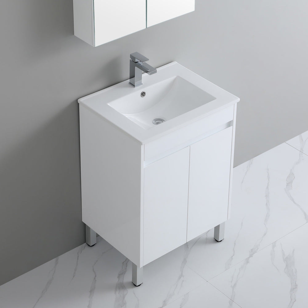 POSEIDON POLAR GLOSS WHITE 600MM SINGLE BOWL FLOOR STANDING VANITY