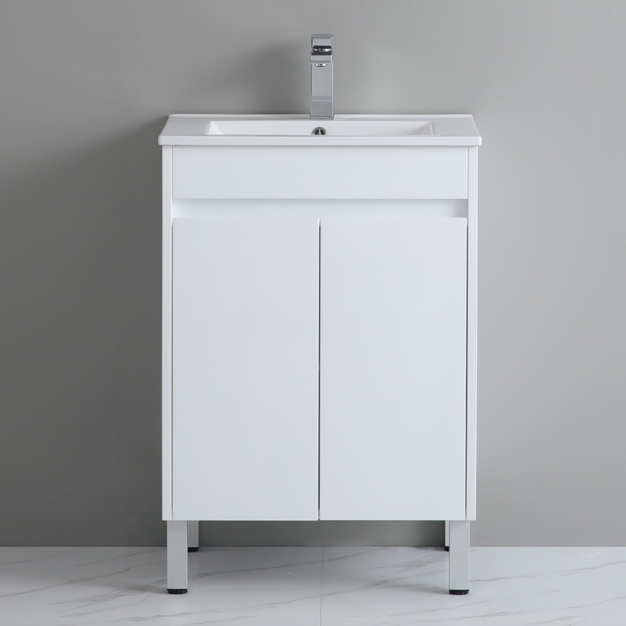 POSEIDON WHITE 600MM FLOOR SINGLE BOWL STANDING VANITY