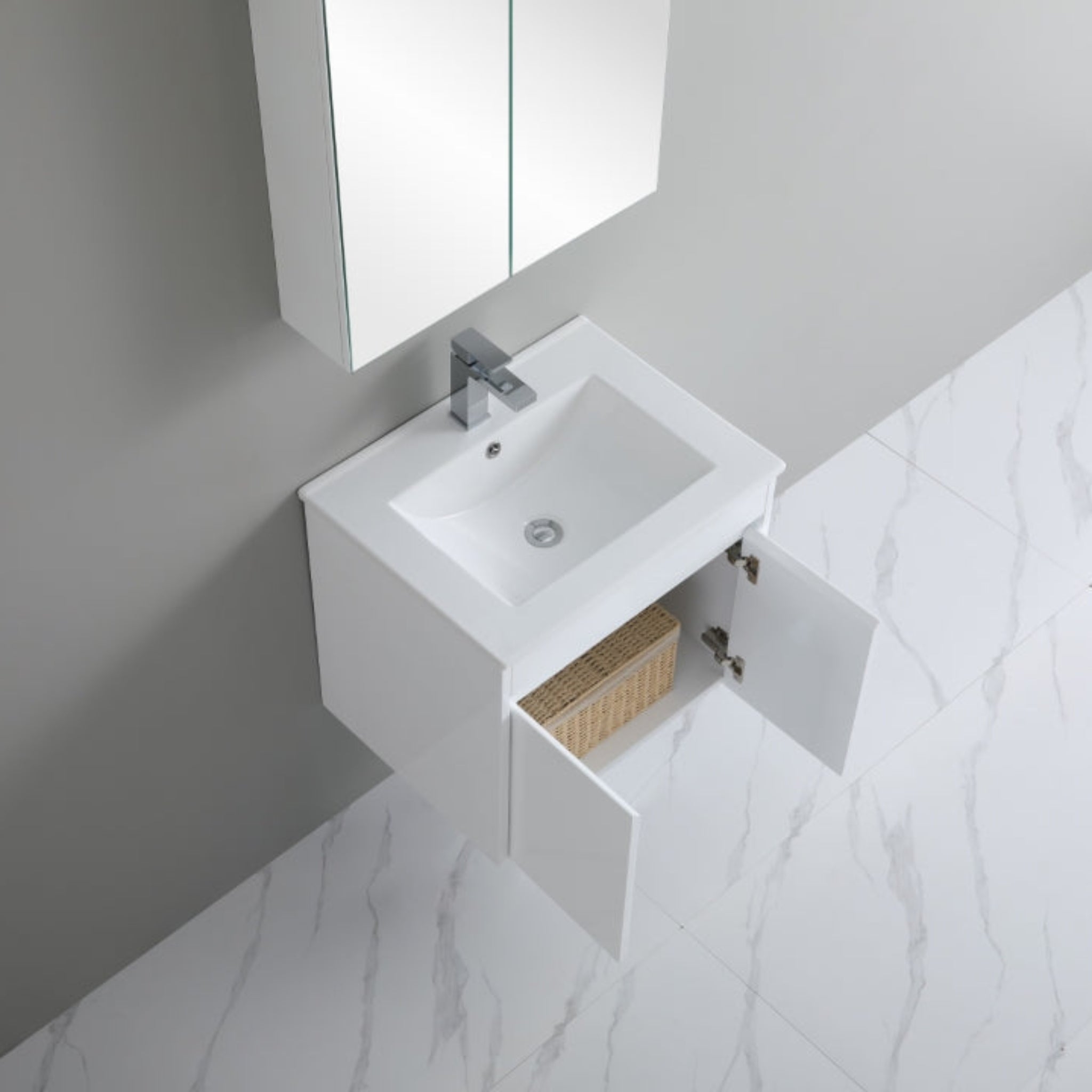 POSEIDON WHITE 600MM SINGLE BOWL WALL HUNG VANITY