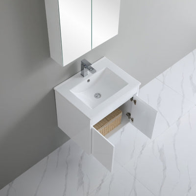 POSEIDON POLAR GLOSS WHITE 600MM SINGLE BOWL WALL HUNG VANITY