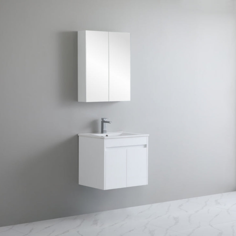 POSEIDON POLAR GLOSS WHITE 600MM SINGLE BOWL WALL HUNG VANITY