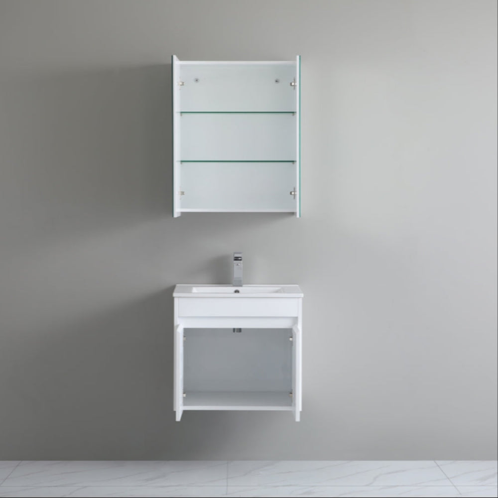 POSEIDON POLAR GLOSS WHITE 600MM SINGLE BOWL WALL HUNG VANITY