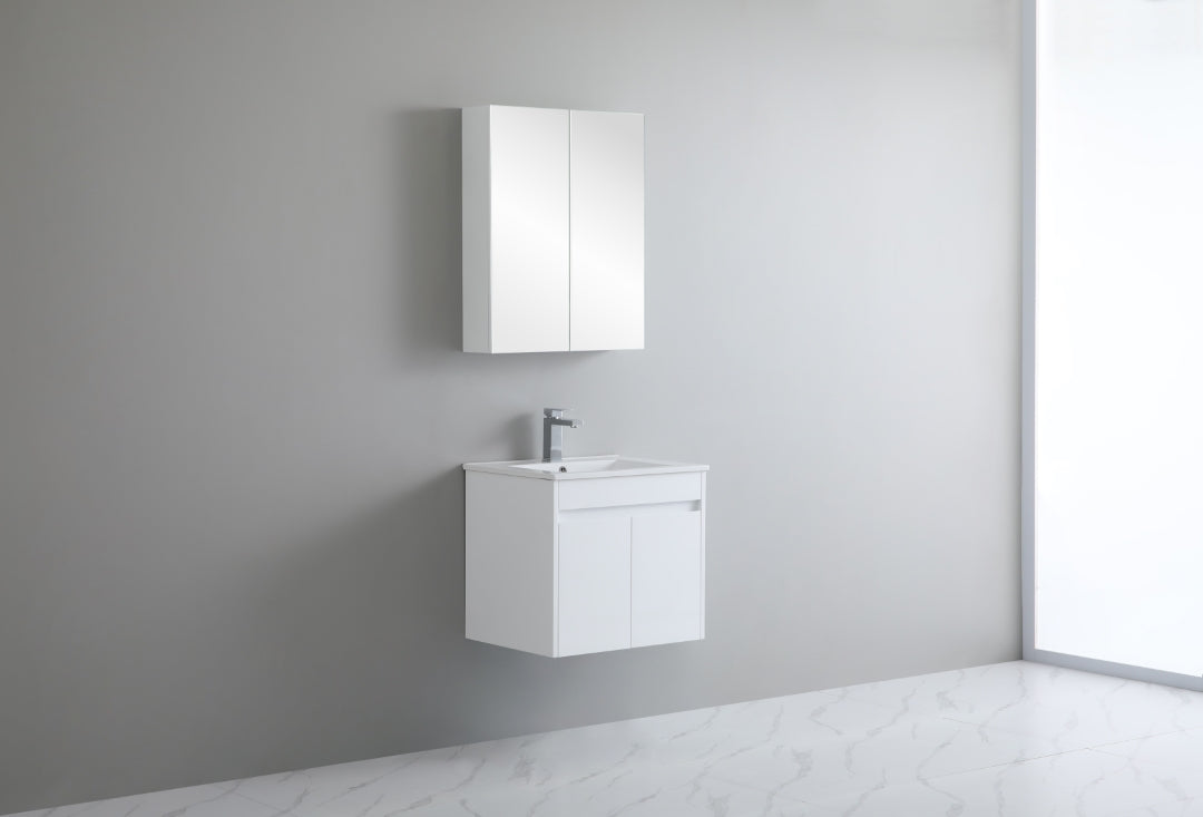 POSEIDON WHITE 600MM SINGLE BOWL WALL HUNG VANITY