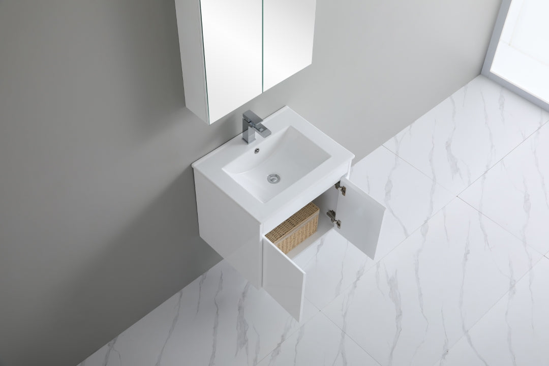 POSEIDON WHITE 600MM SINGLE BOWL WALL HUNG VANITY