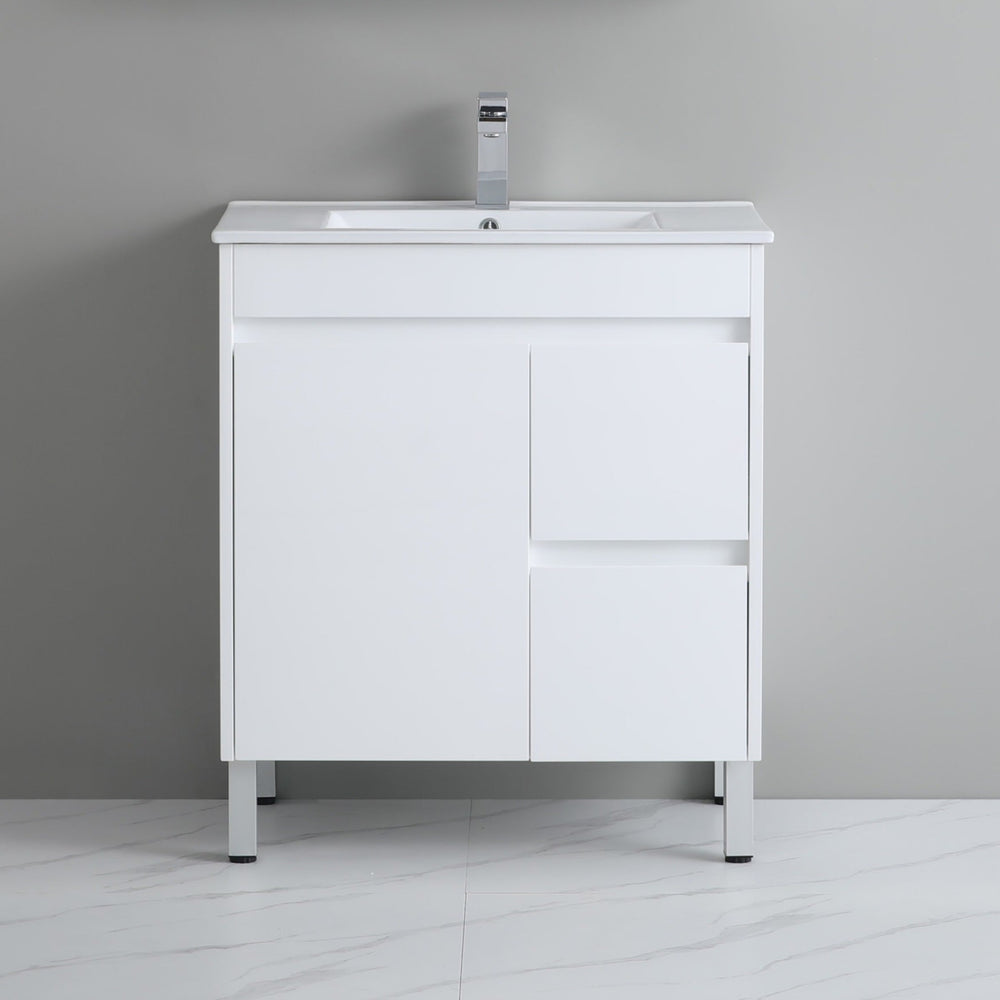 POSEIDON POLAR GLOSS WHITE 750MM SINGLE BOWL FLOOR STANDING VANITY (AVAILABLE IN LEFT AND RIGHT HAND DRAWER)