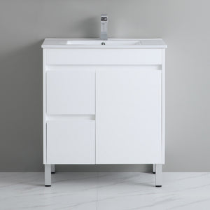 POSEIDON POLAR GLOSS WHITE 750MM SINGLE BOWL FLOOR STANDING VANITY (AVAILABLE IN LEFT AND RIGHT HAND DRAWER)