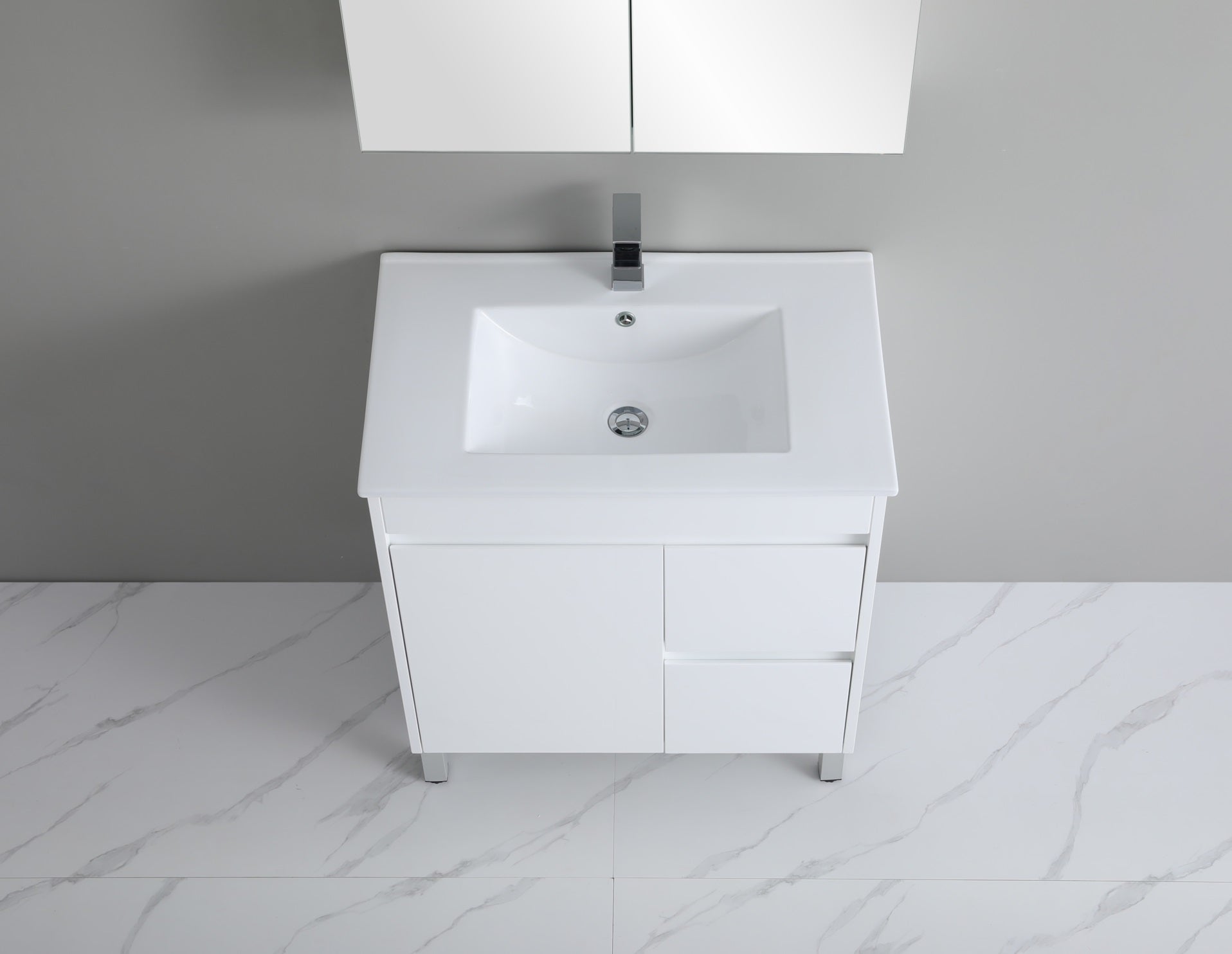 POSEIDON WHITE 750MM SINGLE BOWL FLOOR STANDING VANITY (AVAILABLE IN LEFT AND RIGHT HAND DRAWER)