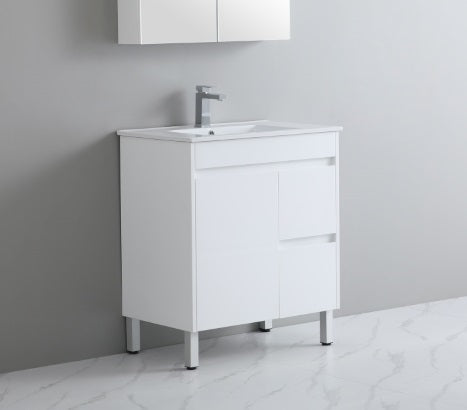 POSEIDON WHITE 750MM SINGLE BOWL FLOOR STANDING VANITY (AVAILABLE IN LEFT AND RIGHT HAND DRAWER)