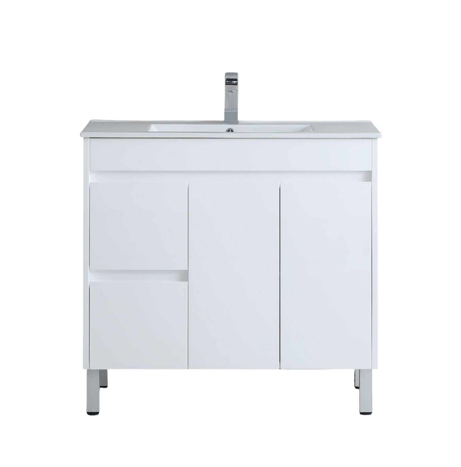 POSEIDON WHITE 900MM SINGLE BOWL FLOOR STANDING VANITY (AVAILABLE IN LEFT AND RIGHT HAND DRAWER)