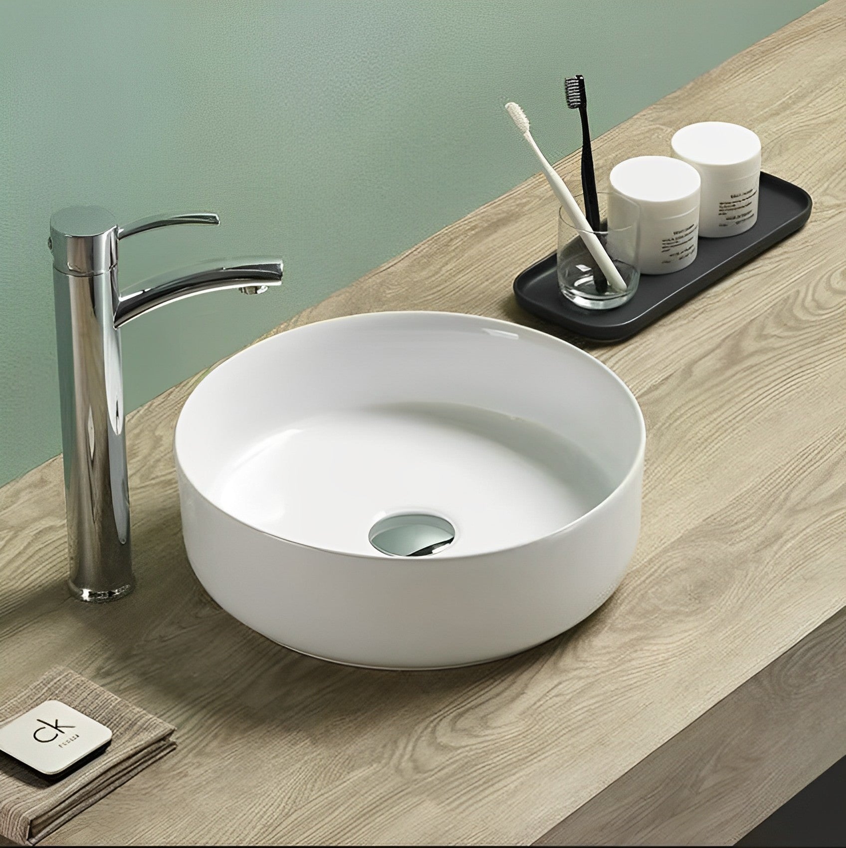 POSEIDON FINE CERAMIC BASIN ULTRA SLIM GLOSS WHITE 346MM