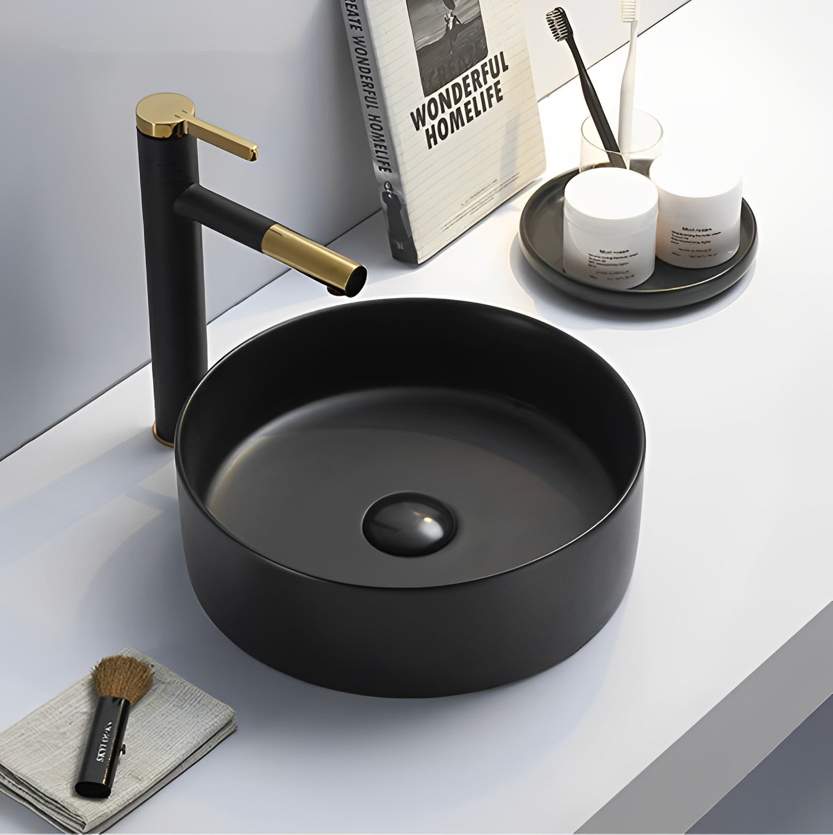 POSEIDON FINE CERAMIC BASIN MATTE BLACK 355MM