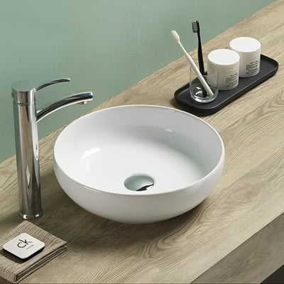 POSEIDON ROUND ABOVE COUNTER CERAMIC ART BASIN MATTE WHITE 370MM