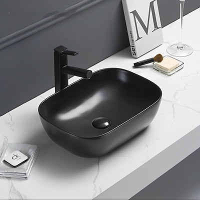 POSEIDON FINE CERAMIC BASIN ULTRA SLIM MATTE BLACK 465MM