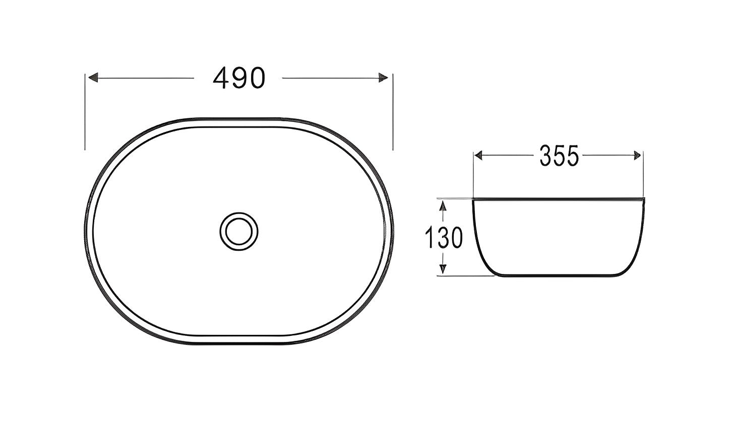 POSEIDON FINE CERAMIC BASIN ULTRA SLIM GLOSS WHITE 490MM