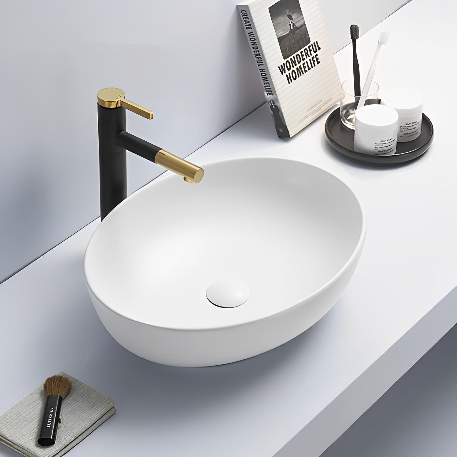 POSEIDON ABOVE COUNTER CERAMIC ART BASIN MATTE WHITE 520MM