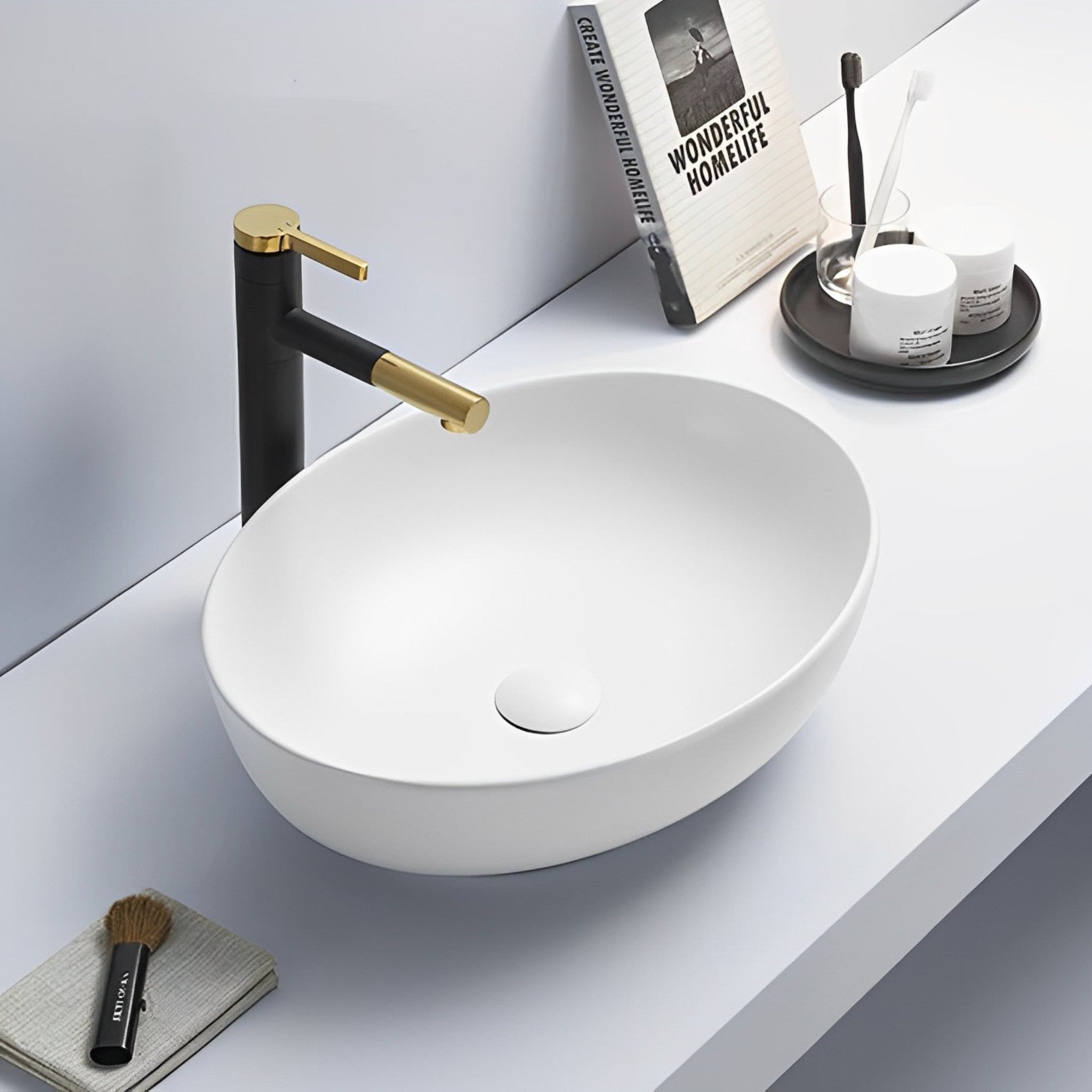 POSEIDON ABOVE COUNTER CERAMIC ART BASIN MATTE WHITE 520MM