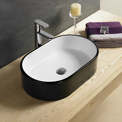 POSEIDON ABOVE COUNTER ART BASIN GLOSS BLACK AND WHITE 550MM