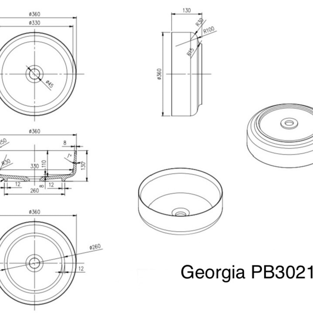 PIETRA BIANCA GEORGIA ABOVE COUNTER STONE BASIN WITH CUSTOM COLOURS 350MM