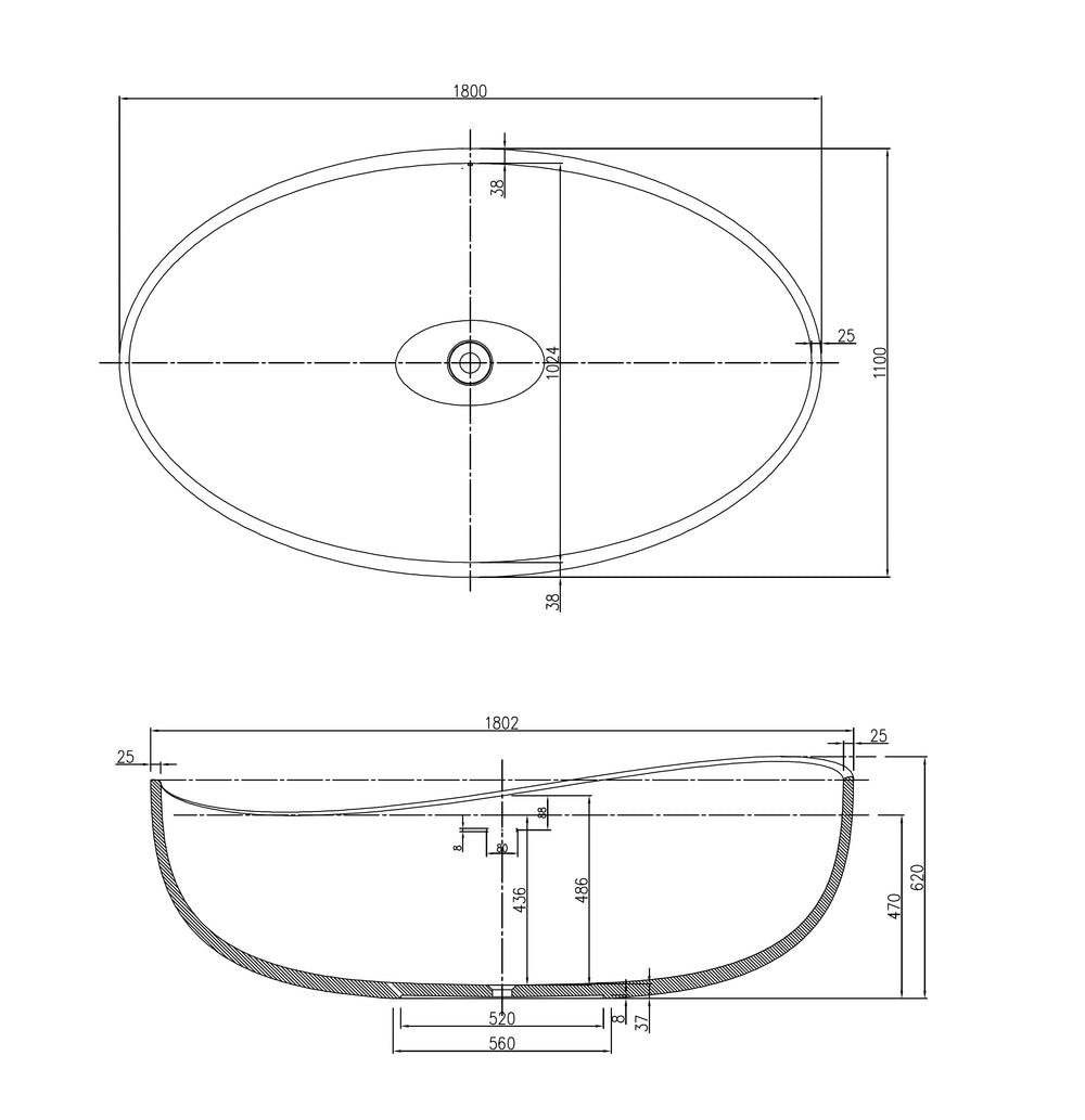 PIETRA BIANCA ONDA FREESTANDING STONE BATHTUB WITH CUSTOM COLOURS 1800MM