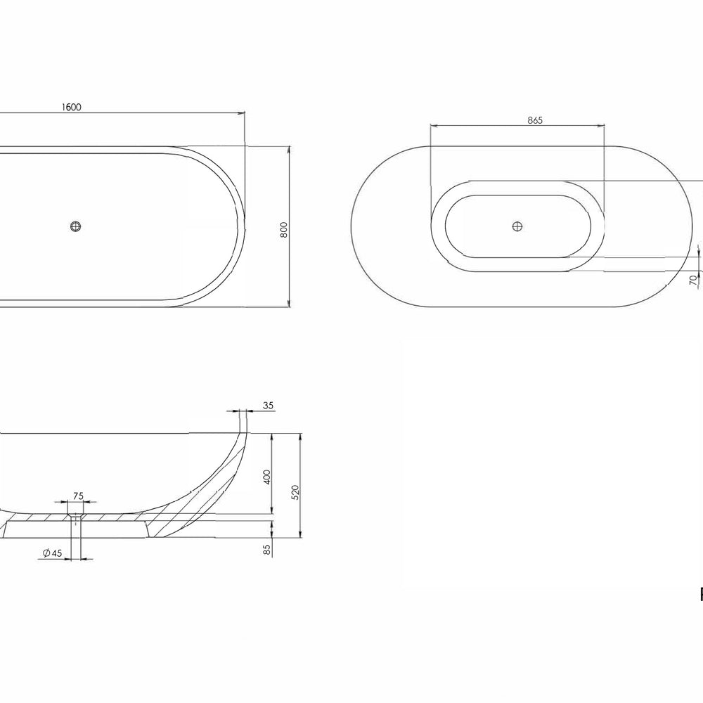 PIETRA BIANCA RYESE FREESTANDING STONE BATHTUB WITH CUSTOM COLOURS (AVAILABLE IN 1600MM, 1700MM AND 1800MM)