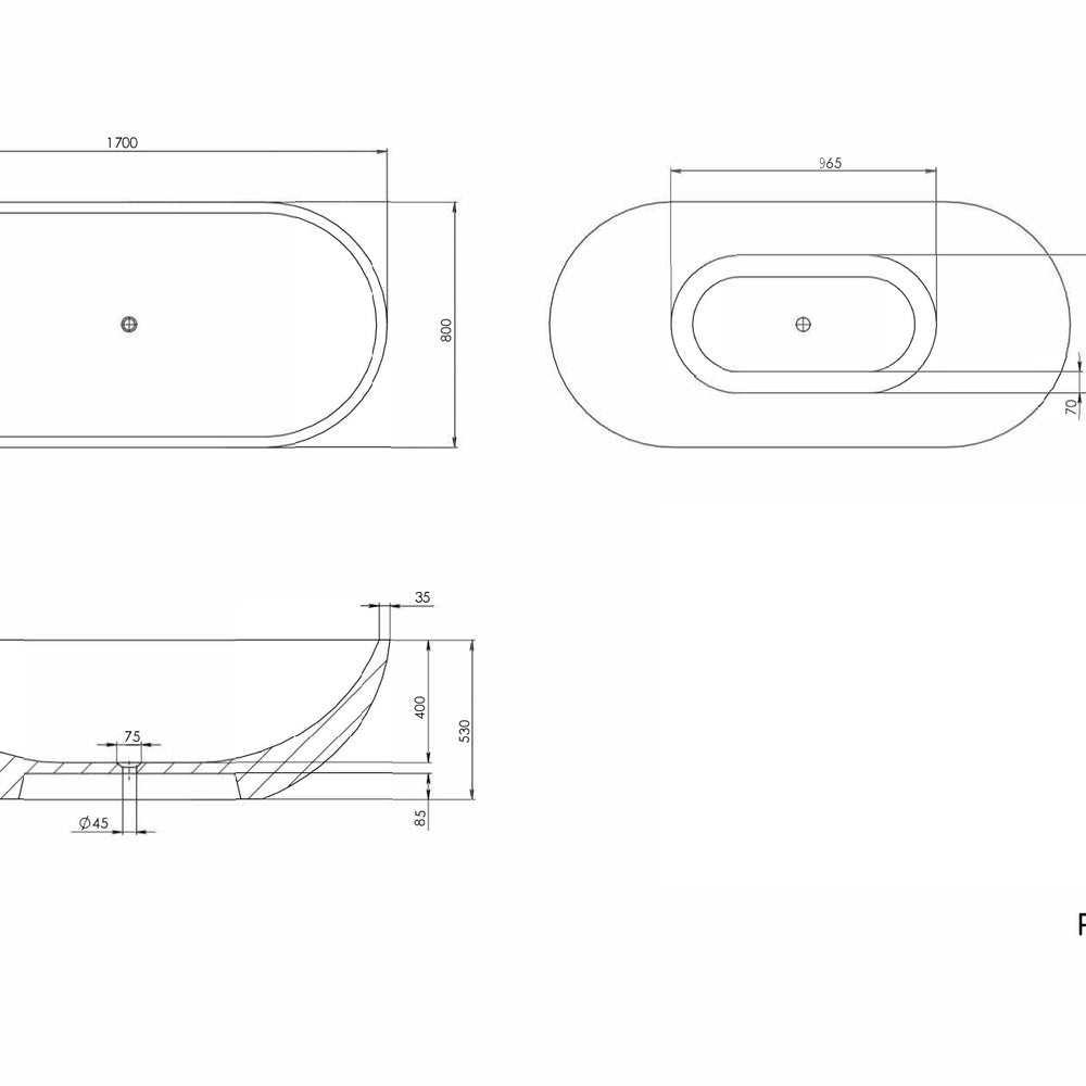 PIETRA BIANCA RYESE FREESTANDING STONE BATHTUB WITH CUSTOM COLOURS (AVAILABLE IN 1600MM, 1700MM AND 1800MM)
