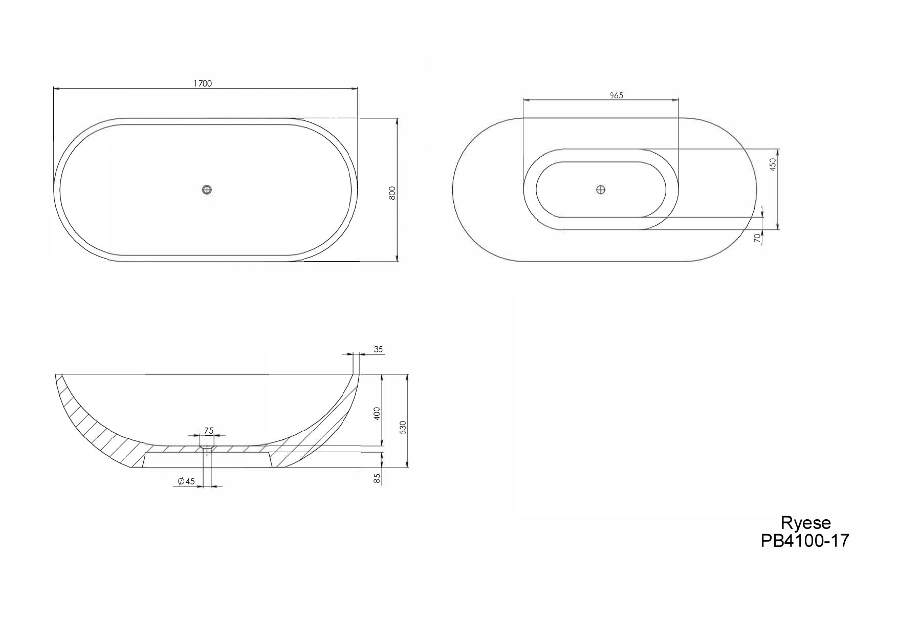 PIETRA BIANCA RYESE FREESTANDING STONE BATHTUB WITH MULTICOLOUR (AVAILABLE IN 1600MM, 1700MM AND 1800MM)