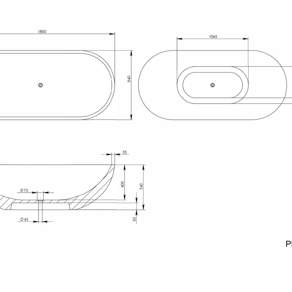 PIETRA BIANCA RYESE FREESTANDING STONE BATHTUB WITH CUSTOM COLOURS (AVAILABLE IN 1600MM, 1700MM AND 1800MM)