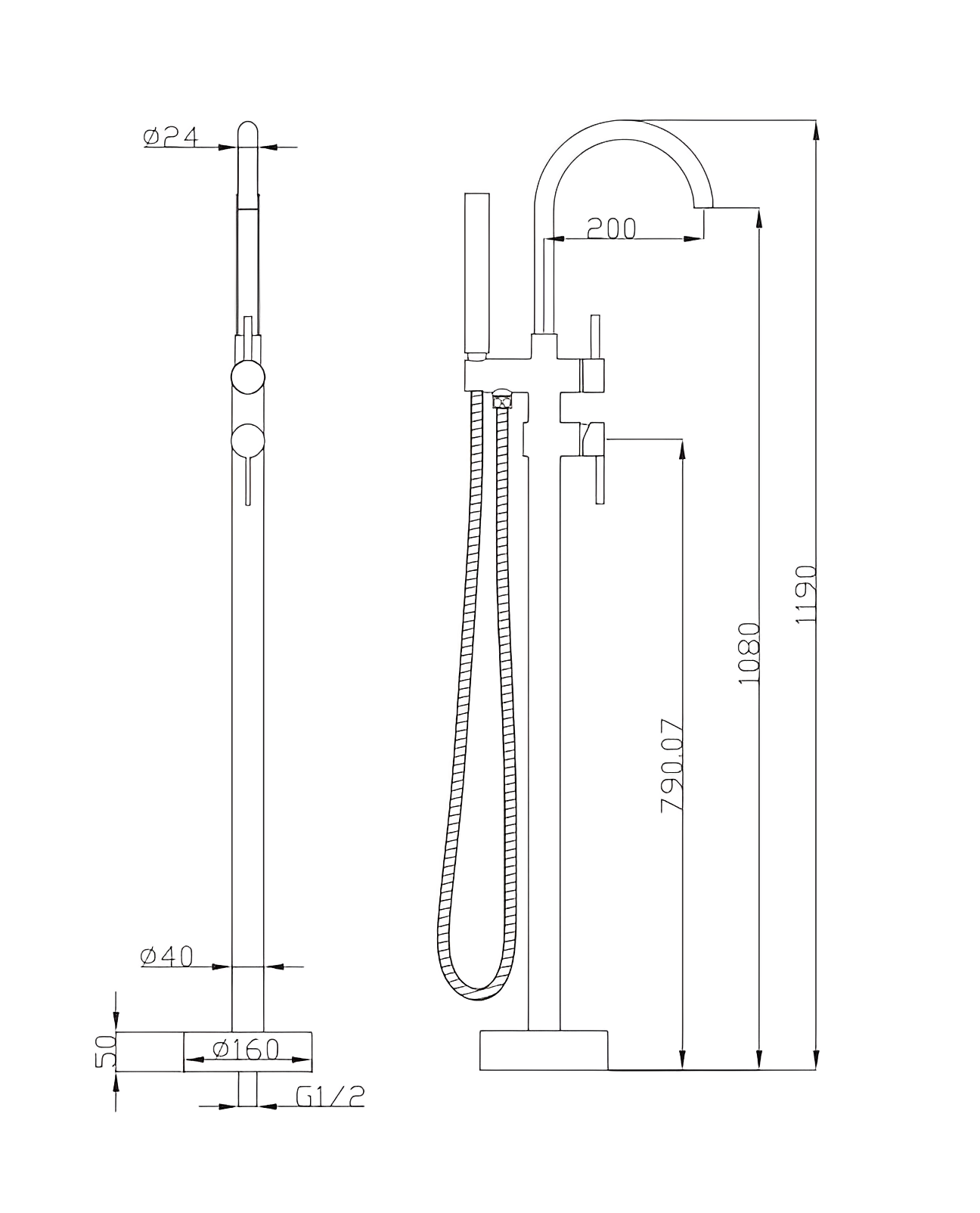 POSEIDON FREE STANDING BATH FILLER WITH HAND HELD SHOWER CHROME