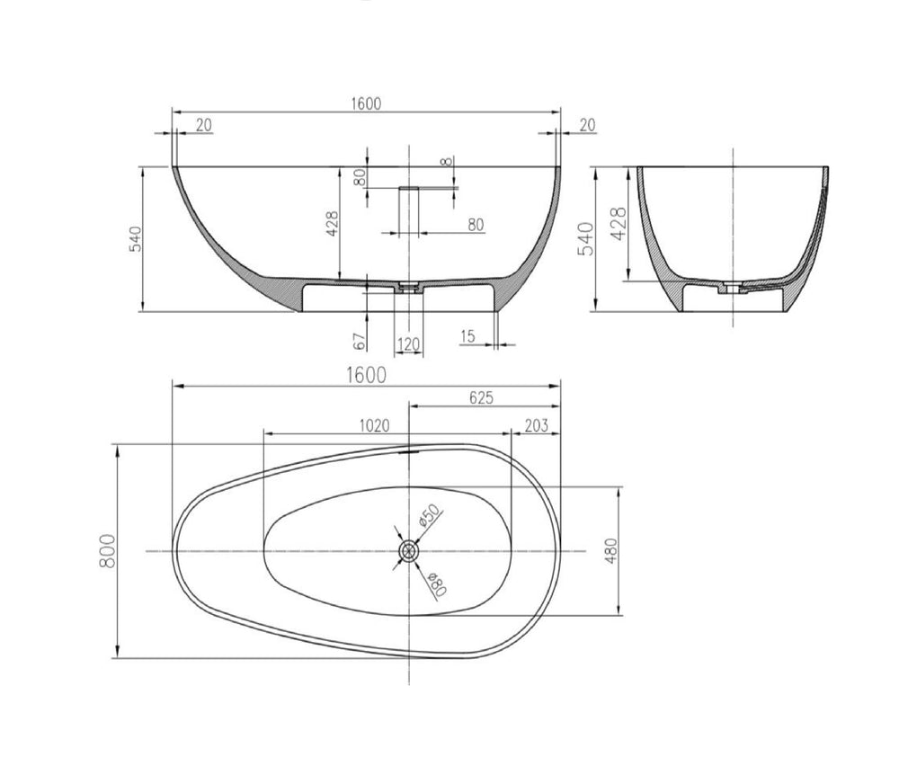 PIETRA BIANCA OLIVIA FREESTANDING STONE BATHTUB WITH CUSTOM COLOURS (AVAILABLE IN 1600MM AND 1800MM)