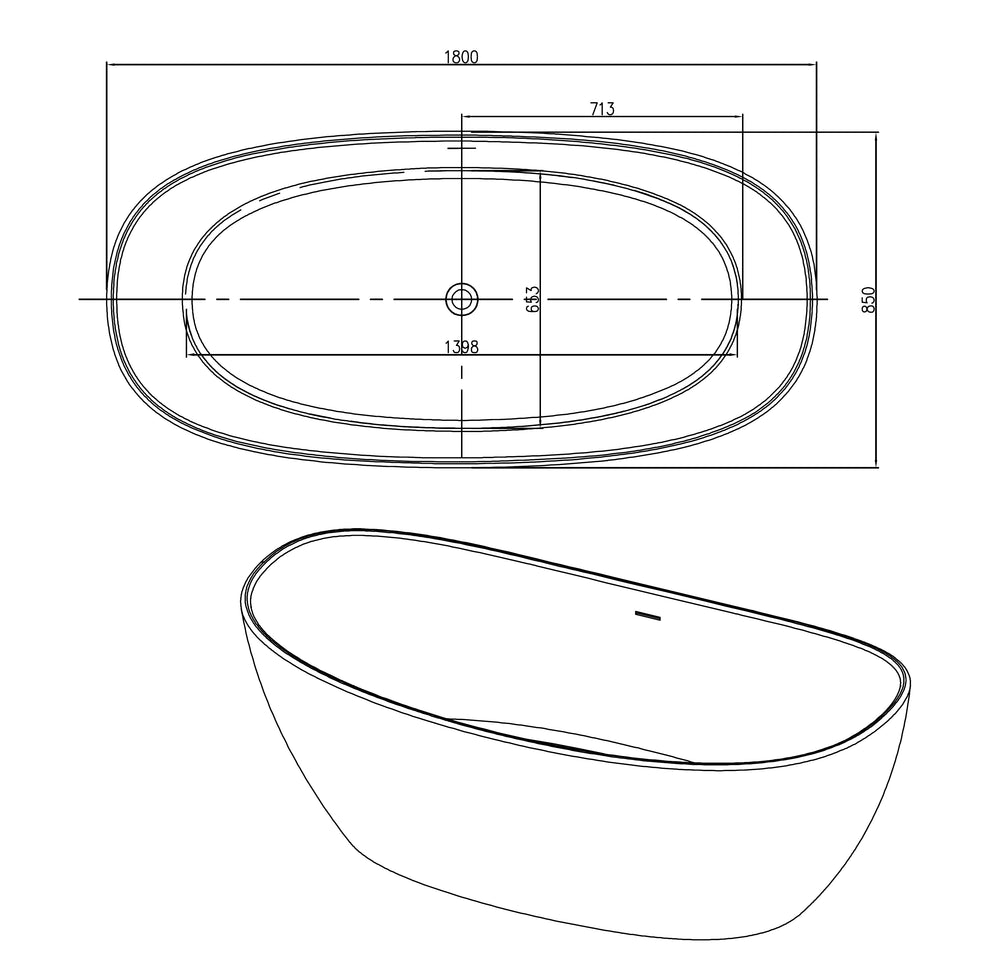 PIETRA BIANCA MARIA FREESTANDING STONE BATHTUB WITH CUSTOM COLOURS (AVAILABLE IN 1630MM AND 1800MM)