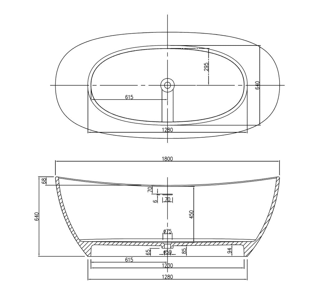 PIETRA BIANCA MARIA FREESTANDING STONE BATHTUB WITH CUSTOM COLOURS (AVAILABLE IN 1630MM AND 1800MM)