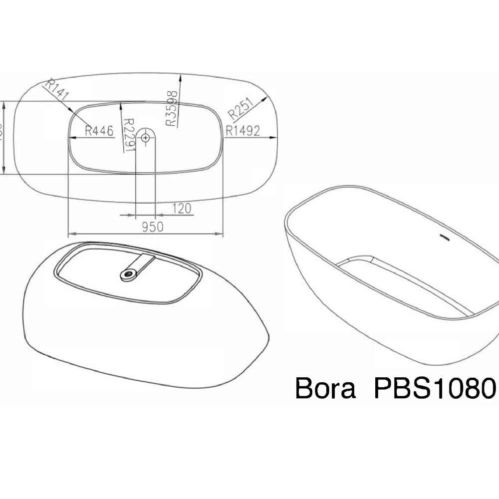 PIETRA BIANCA BORA FREESTANDING STONE BATHTUB WITH CUSTOM COLOURS (AVAILABLE IN 1650MM AND 1800MM)