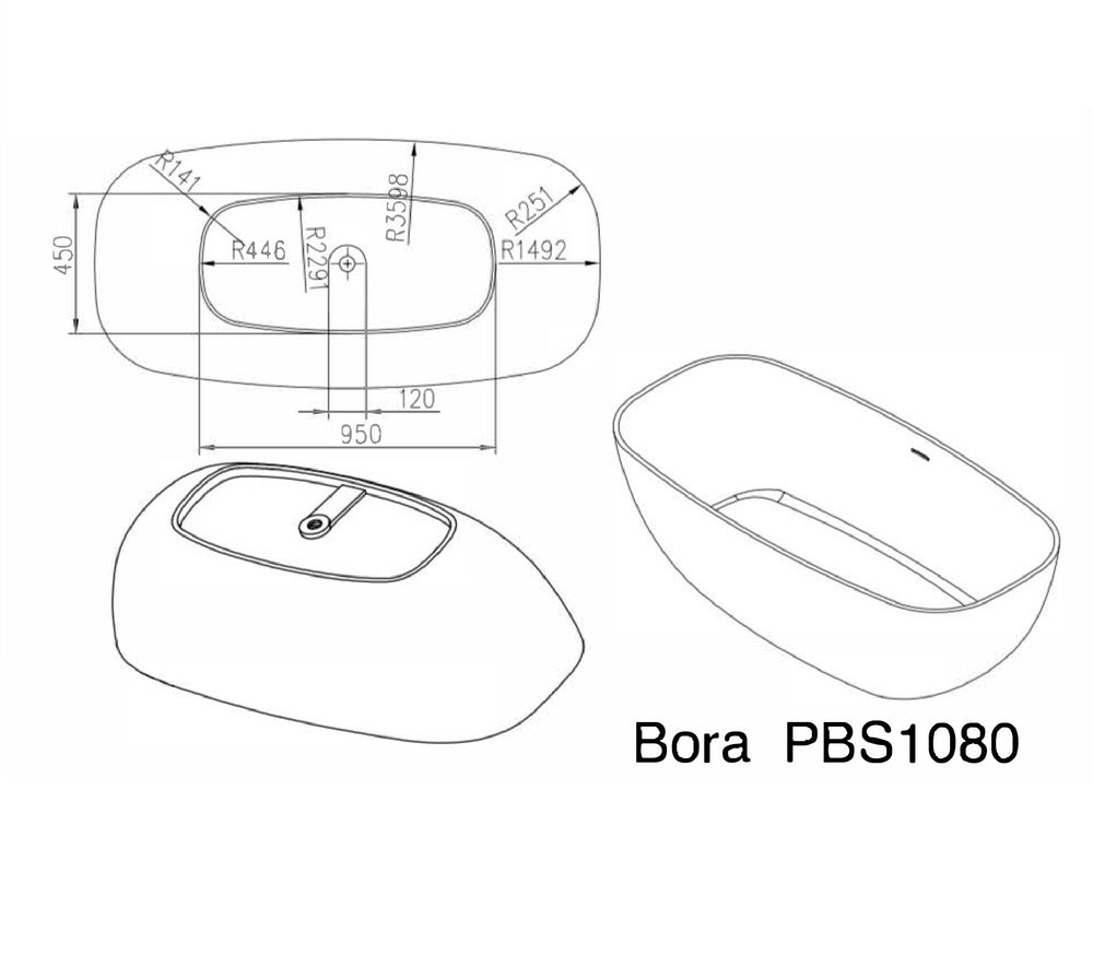 PIETRA BIANCA BORA FREESTANDING STONE BATHTUB WITH CUSTOM COLOURS (AVAILABLE IN 1650MM AND 1800MM)