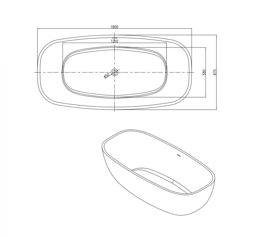 PIETRA BIANCA BORA FREESTANDING STONE BATHTUB WITH CUSTOM COLOURS (AVAILABLE IN 1650MM AND 1800MM)