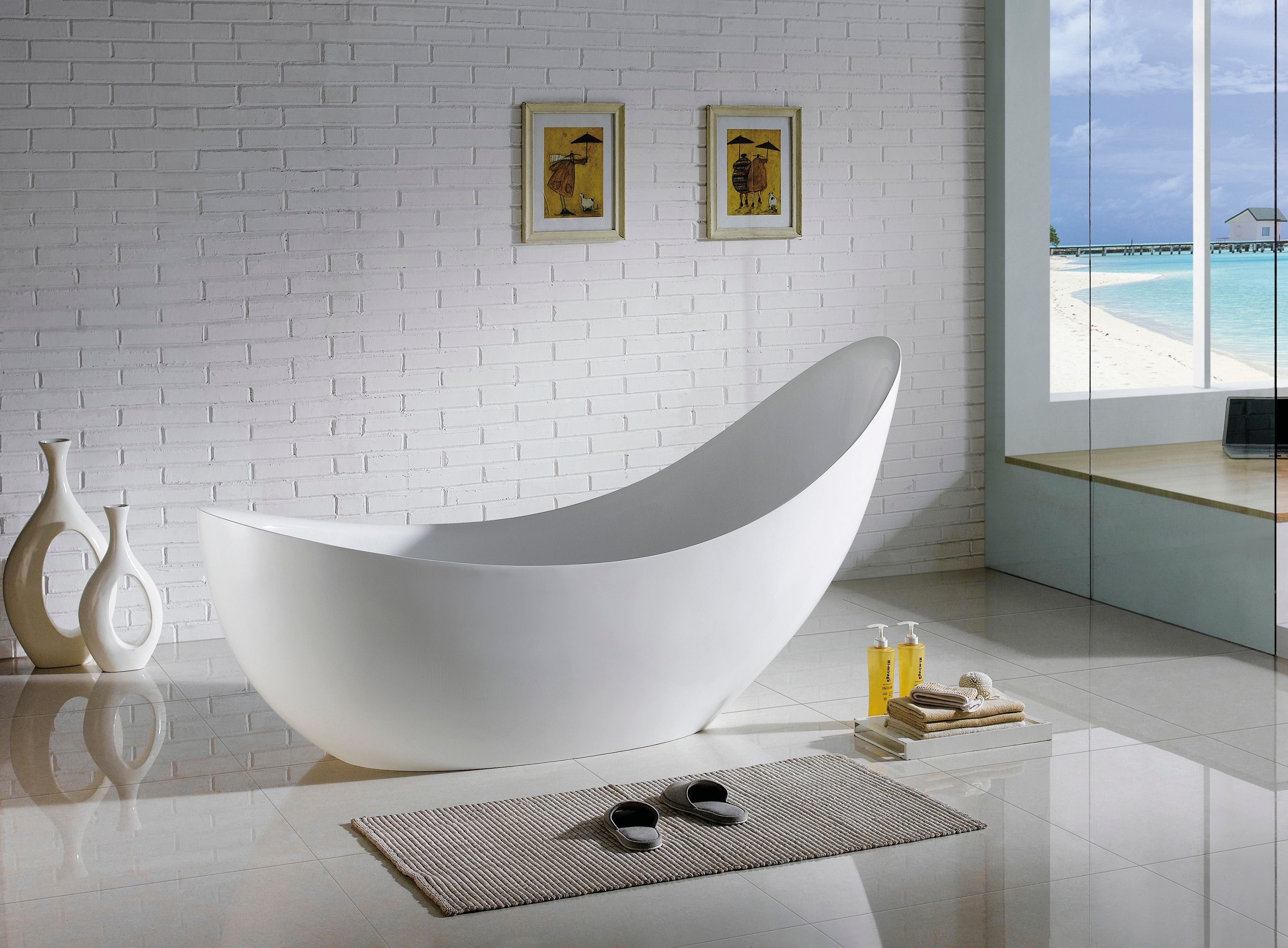 POSEIDON POSH FREE STANDING BATHTUB GLOSS WHITE WITH OVERFLOW (AVAILABLE IN 1500MM AND 1680MM)