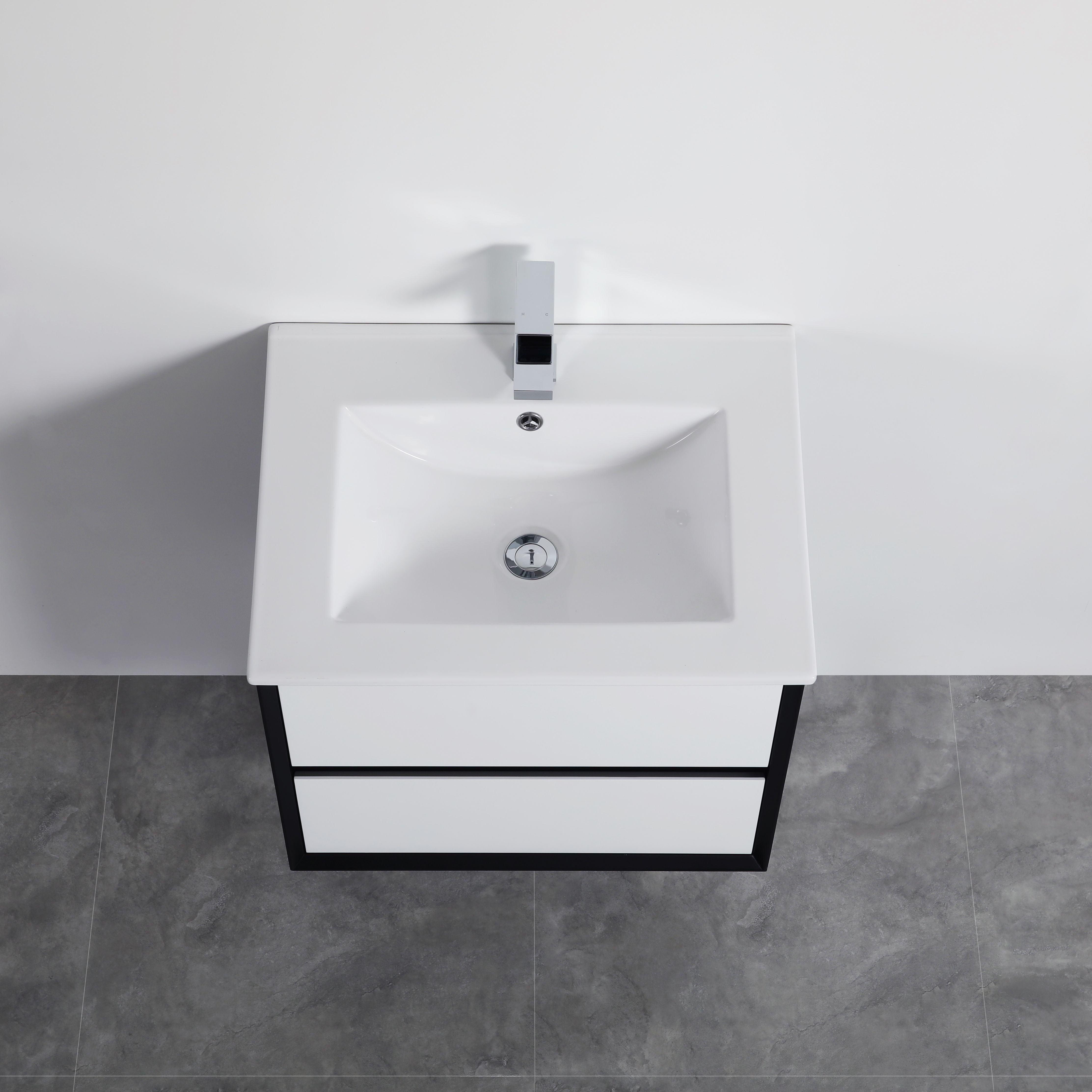 POSEIDON PETRA MATTE WHITE AND MATTE BLACK 600MM WALL HUNG VANITY