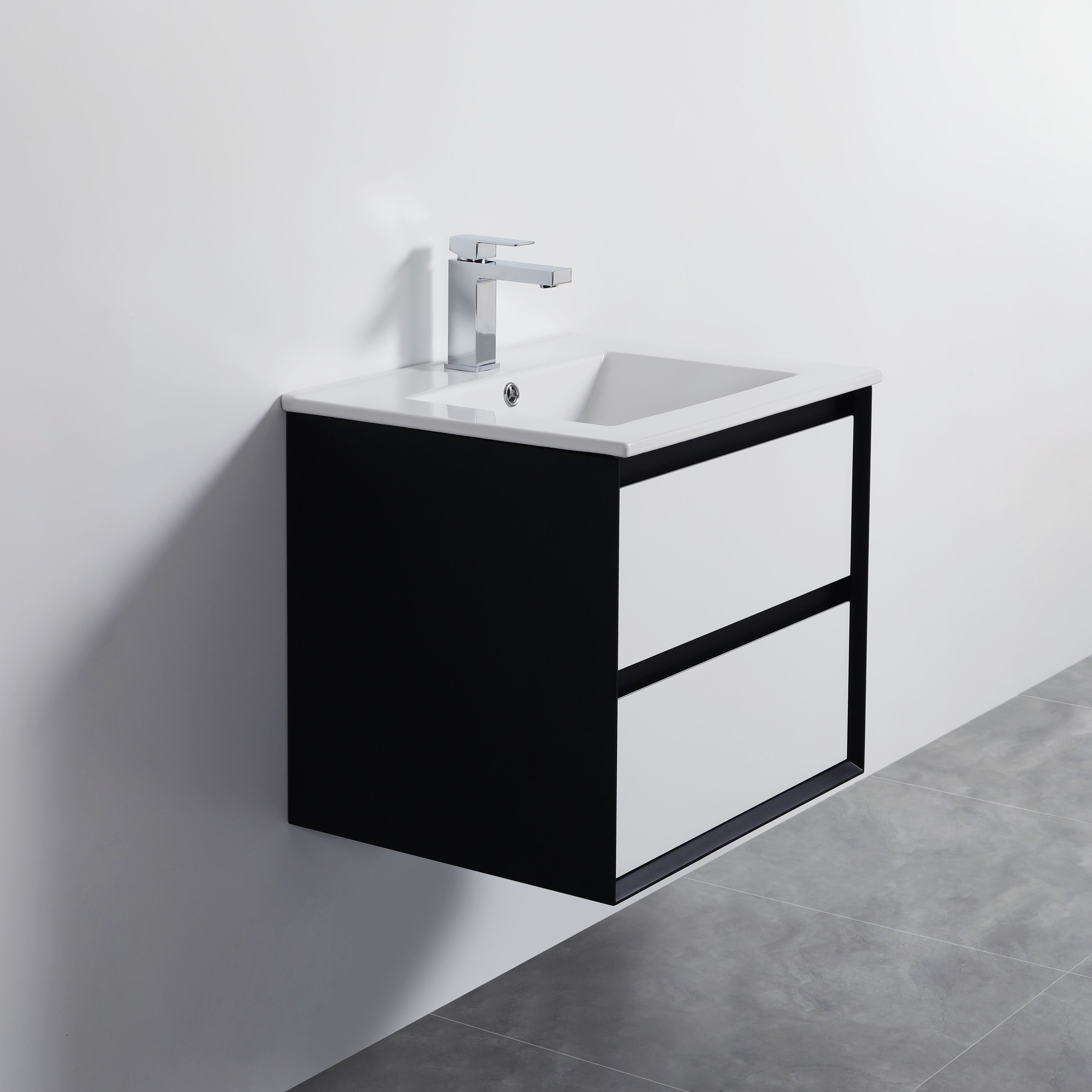 POSEIDON PETRA MATTE WHITE AND MATTE BLACK 600MM WALL HUNG VANITY