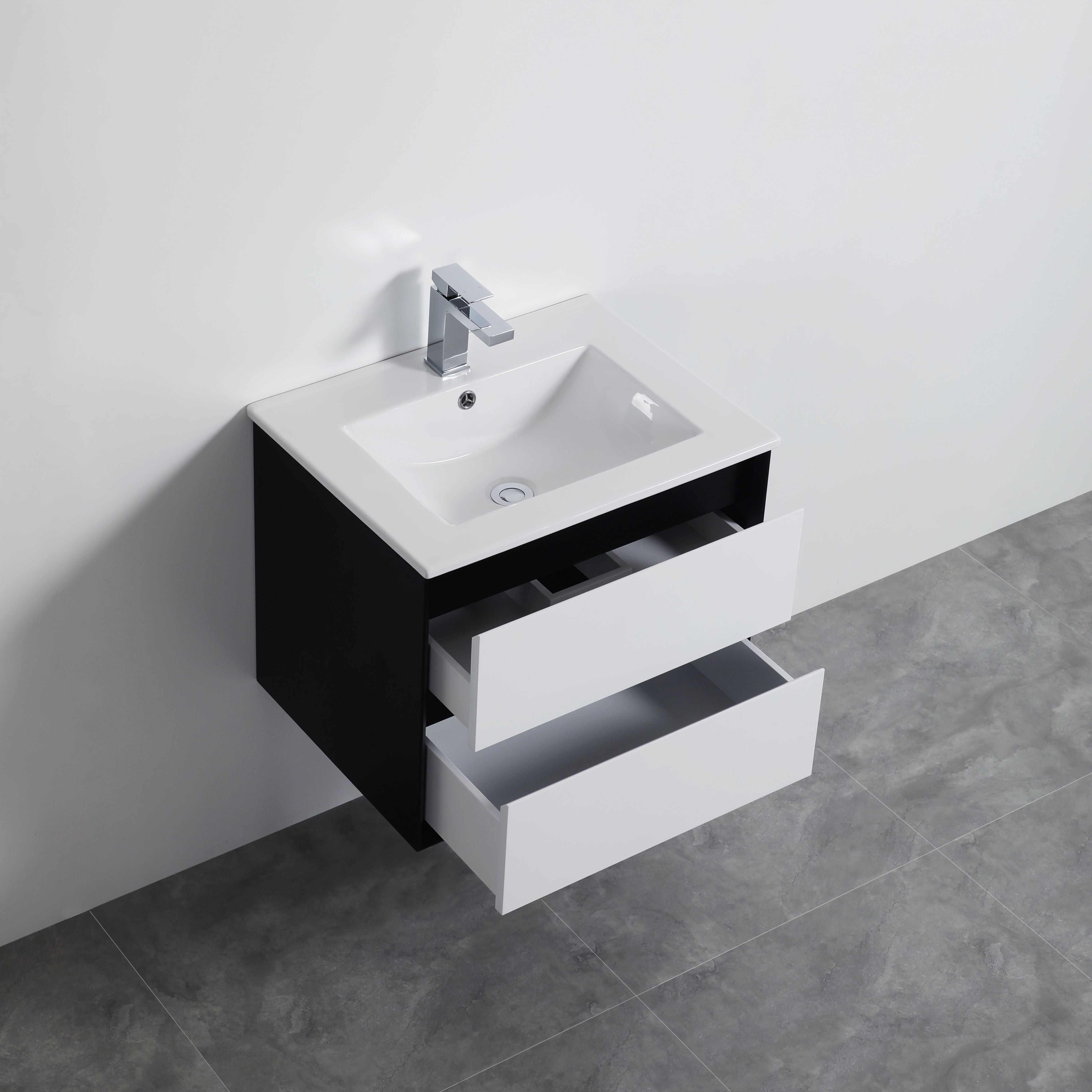 POSEIDON PETRA MATTE WHITE AND MATTE BLACK 600MM WALL HUNG VANITY